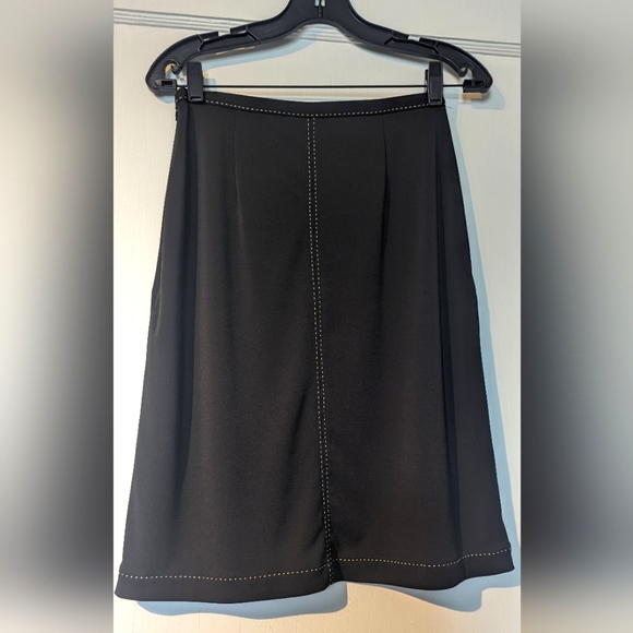 Ann Taylor Dark Brown Boat Neck Blouse/Skirt. White Stitching Detailing. Vintage - Picture 6 of 16